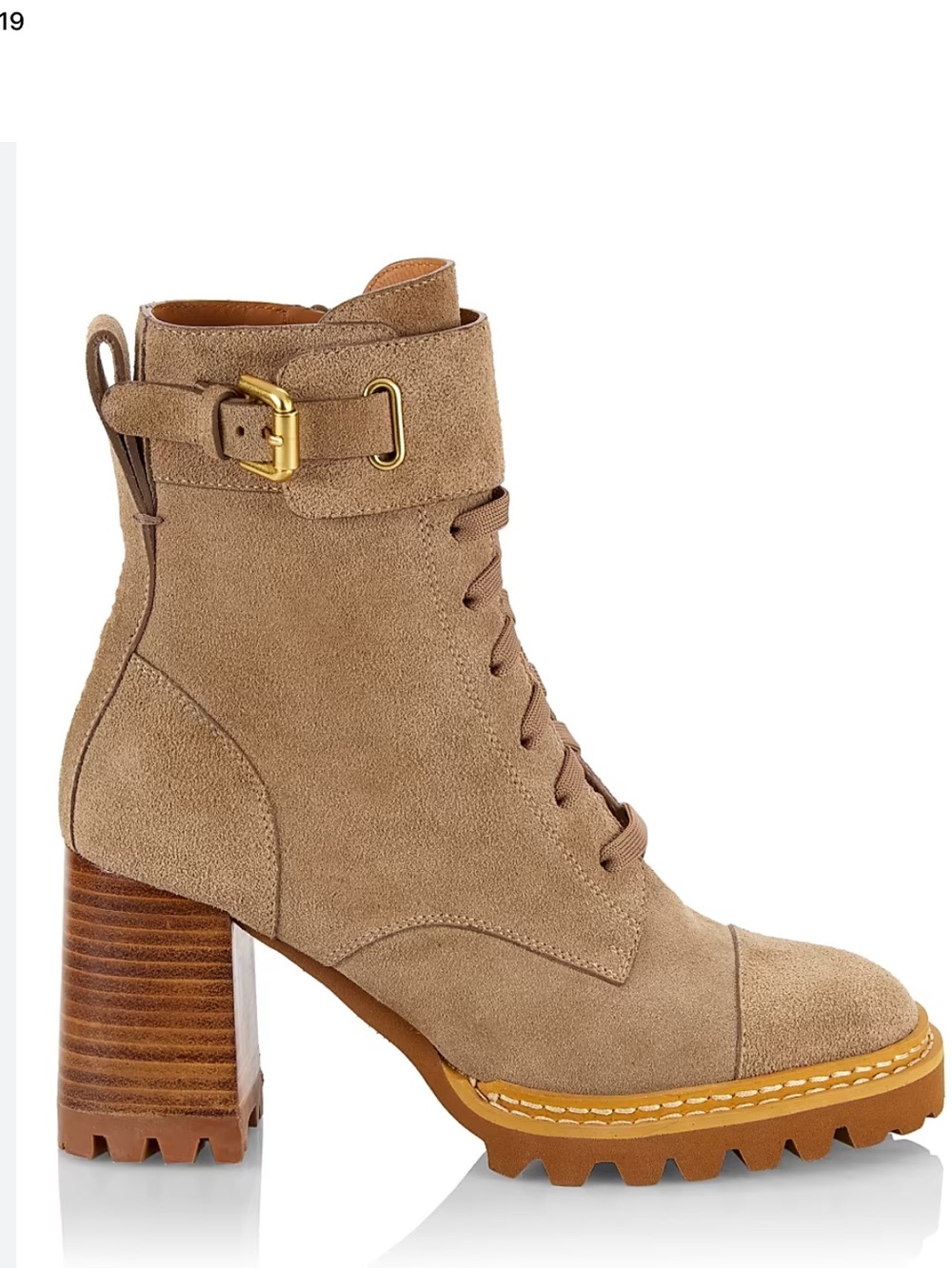 SEE BY CHLOÉ Mallory 80mm Buckle Leather Combat Booties Beige Size EU37/US7, NWT